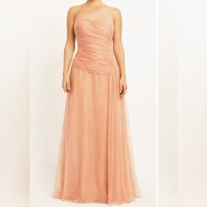 Alyn Rose Peach Tulle One-shoulder Long Evening Gown